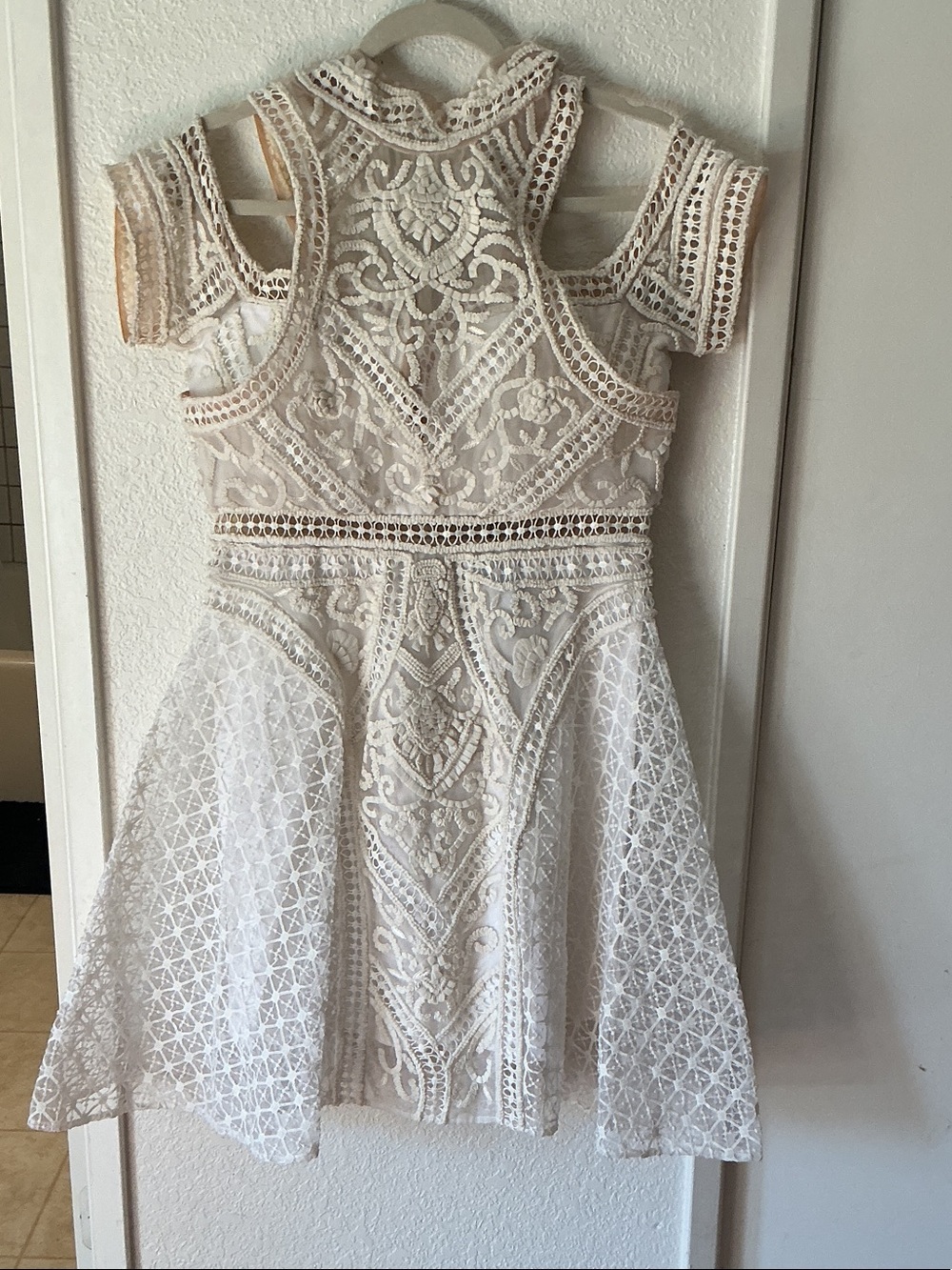 Thurley Ivory Lace Cold-Shoulder Mini Dress
